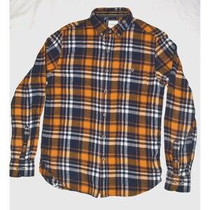 Denim & Flower Ricky Singh Men’s Flannel Shirt Small S Navy Gold Plaid Button